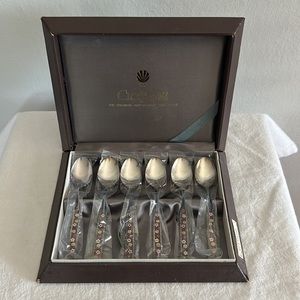 Cloisonne Vintage Enamel Flatware Teaspoon Flowers Demitasse Set